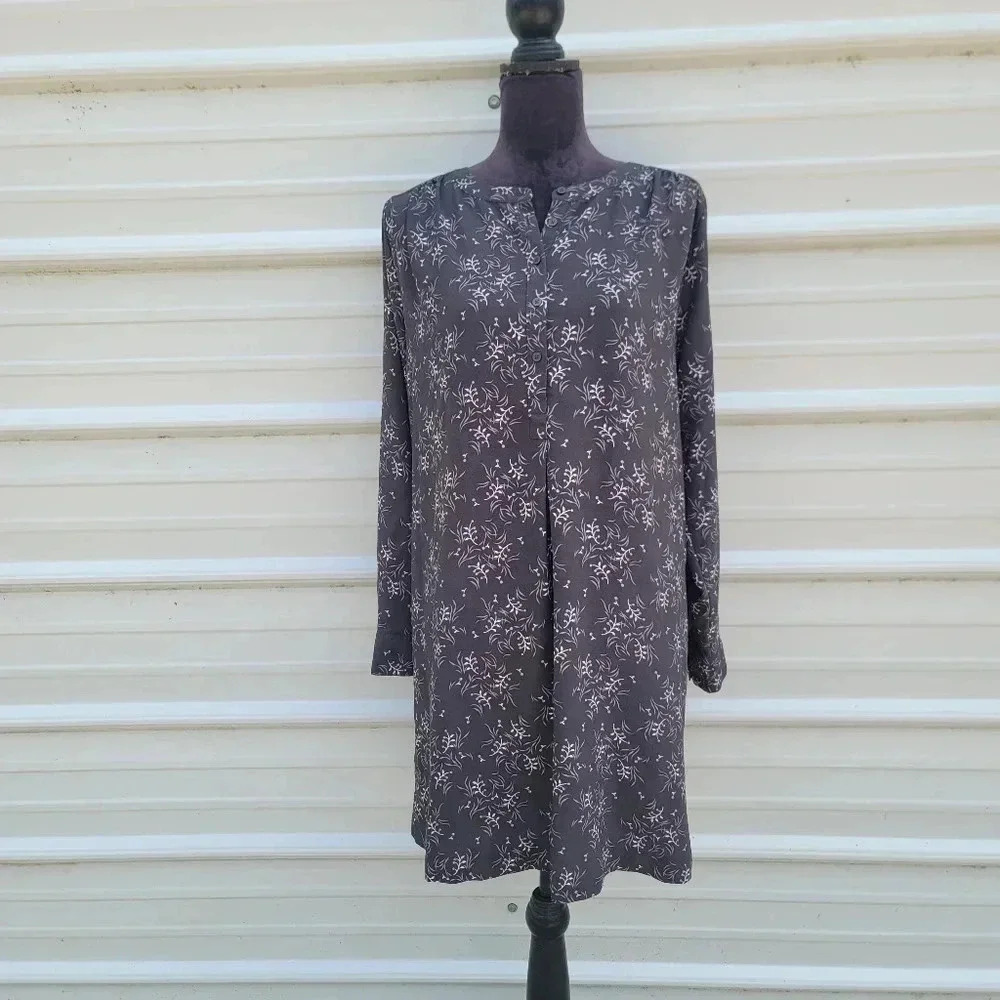 LOFT Sheath Dress Long Sleeve Floral Grey/Pink Casual Business Preppy BOHO Sz M